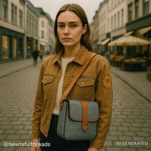 Gray Felt Faux Leather Laptop Office Shoulder Bag Organizer Tote